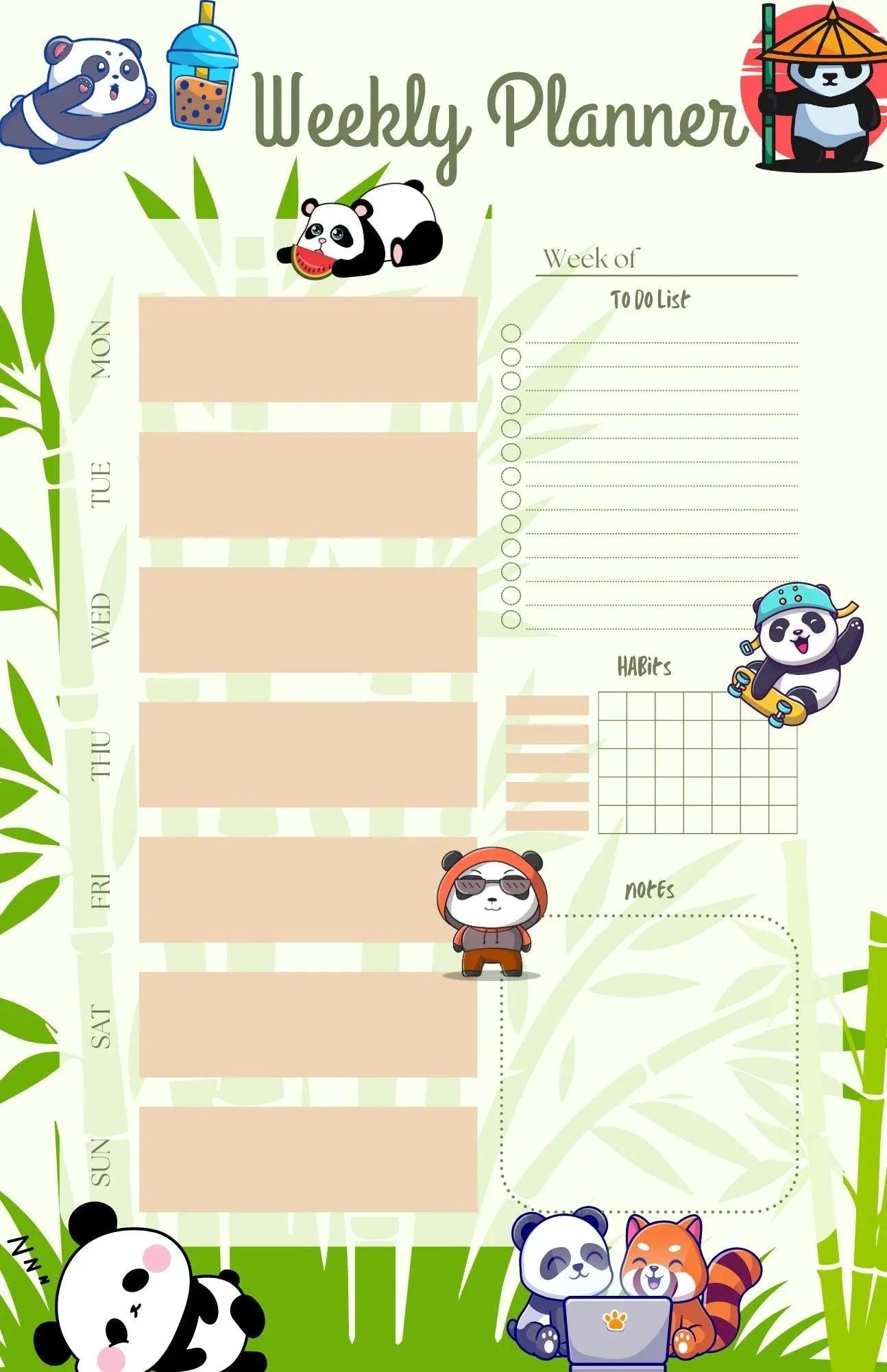 Panda Dreams Weekly Planner Notepad 5.5&amp;quot; x 8.5&amp;quot; - Autumnmist Boutique