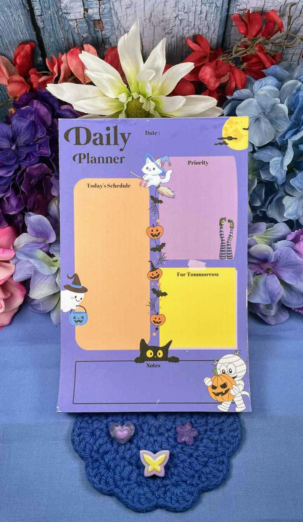 Happy Halloween Whiskers Daily Planner Notepad 5.5&amp;quot; x 8.5&amp;quot; - Autumnmist Boutique