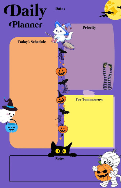 Happy Halloween Whiskers Daily Planner Notepad 5.5&amp;quot; x 8.5&amp;quot; - Autumnmist Boutique
