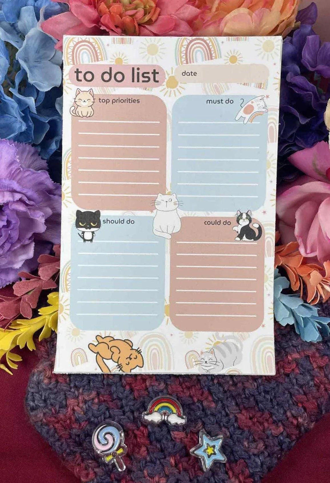 Rainbow Cat Daily Planner Notepad 5.5&amp;quot; x 8.5&amp;quot; - Autumnmist Boutique