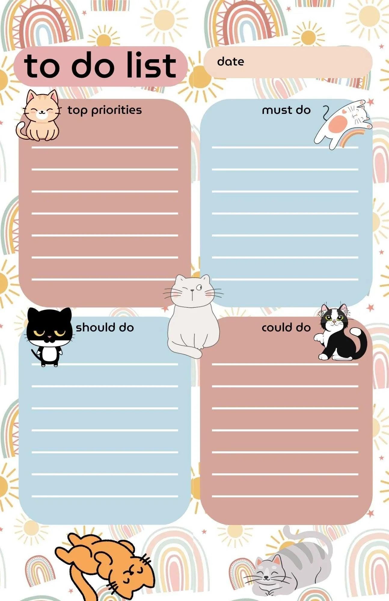 Rainbow Cat Daily Planner Notepad 5.5&amp;quot; x 8.5&amp;quot; - Autumnmist Boutique