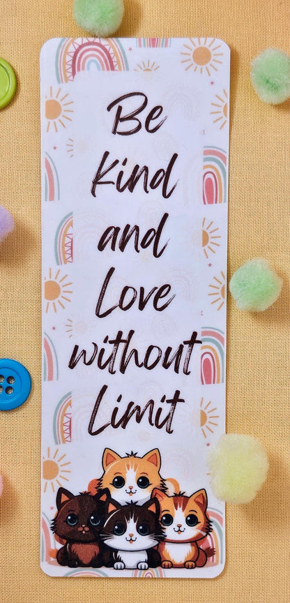 Be Kind, Love Without Limit Rainbow Cat Laminated Bookmark - Autumnmist Boutique