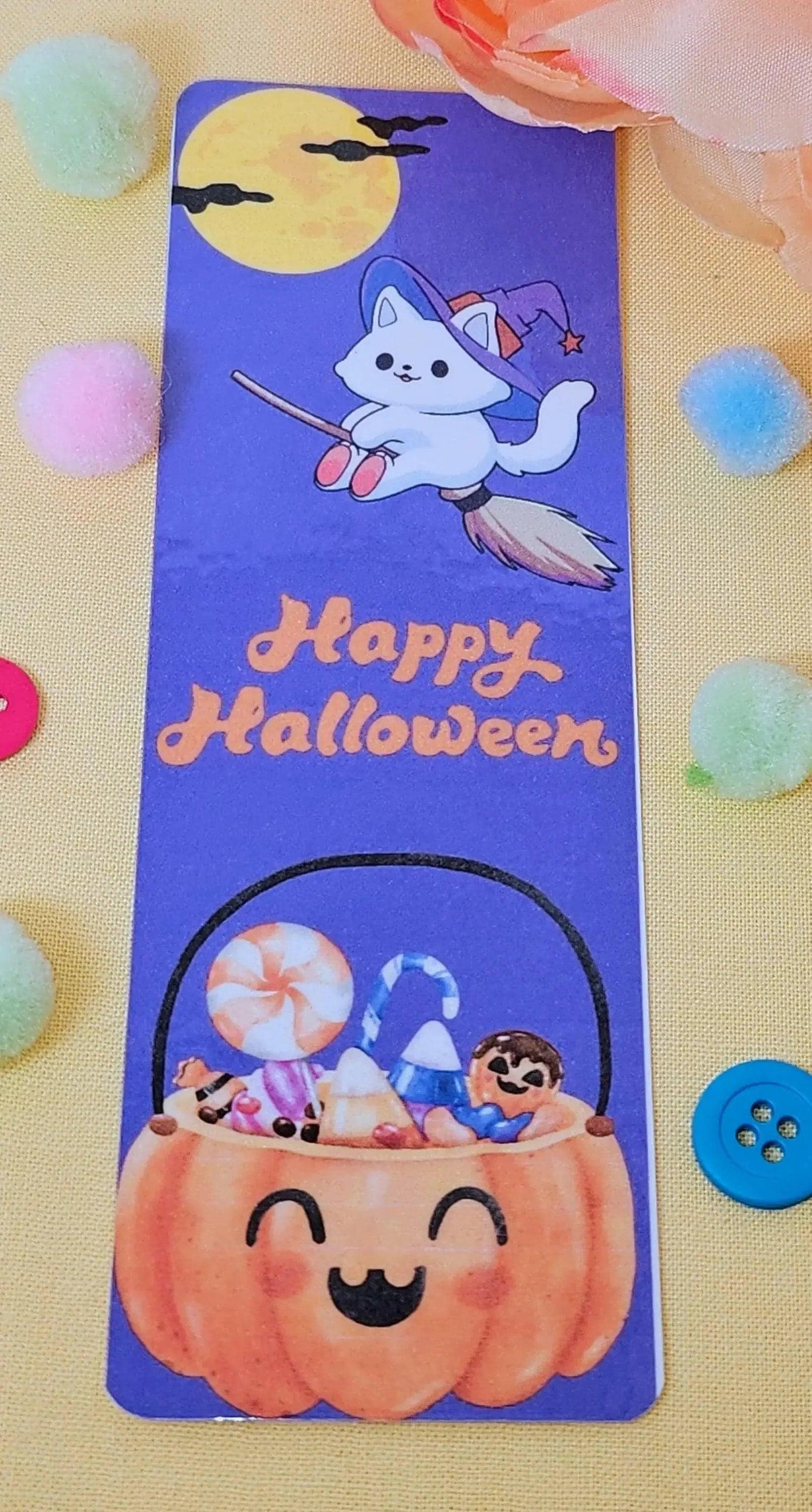 Happy Halloween Whiskers Laminated Bookmark - Autumnmist Boutique