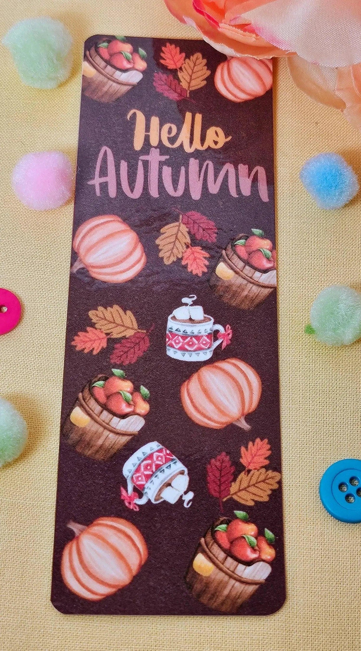 Hello Autumn Cozy Fall Laminated Bookmark - Autumnmist Boutique