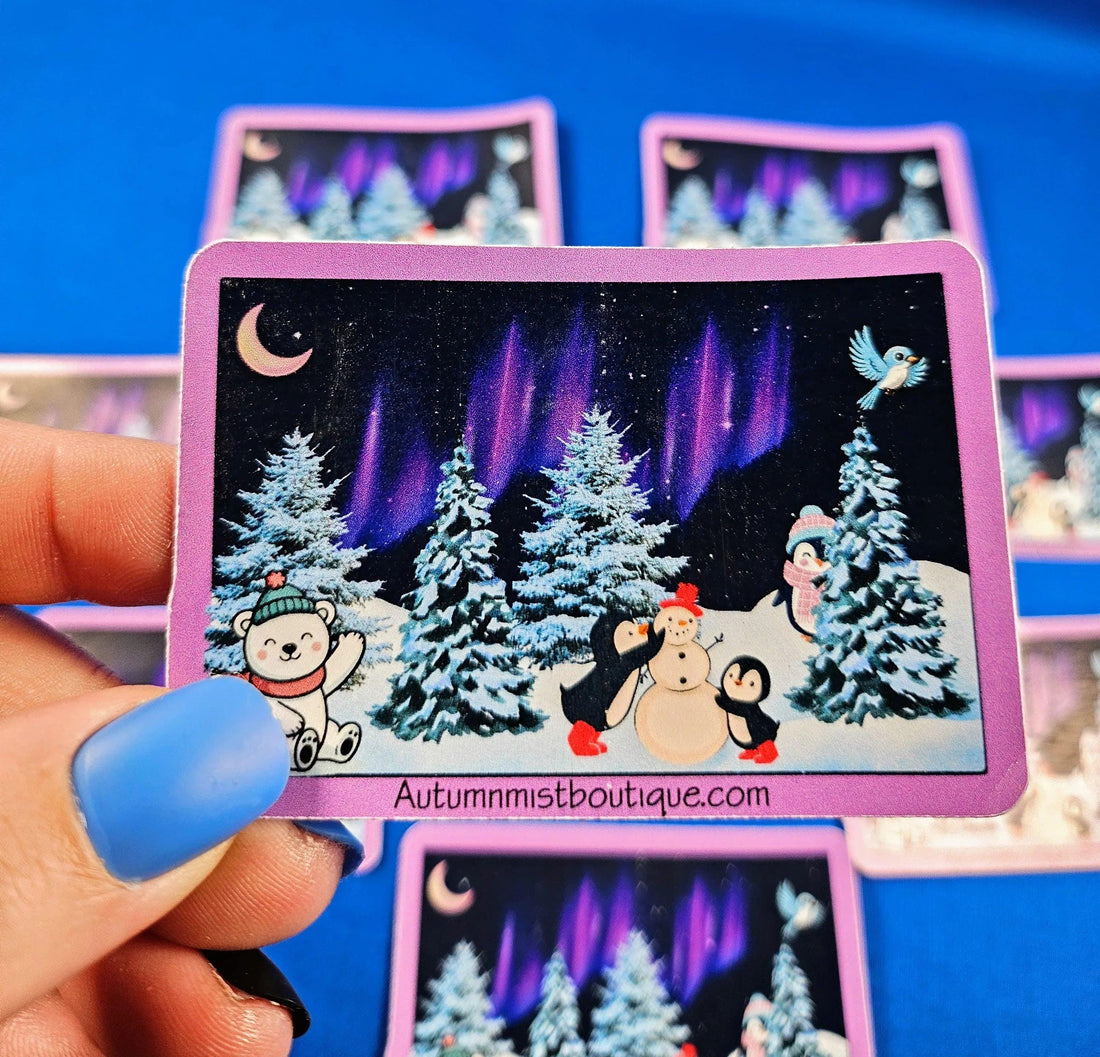 Winter Lights &amp; Snow Friends Vinyl Sticker - Autumnmist Boutique