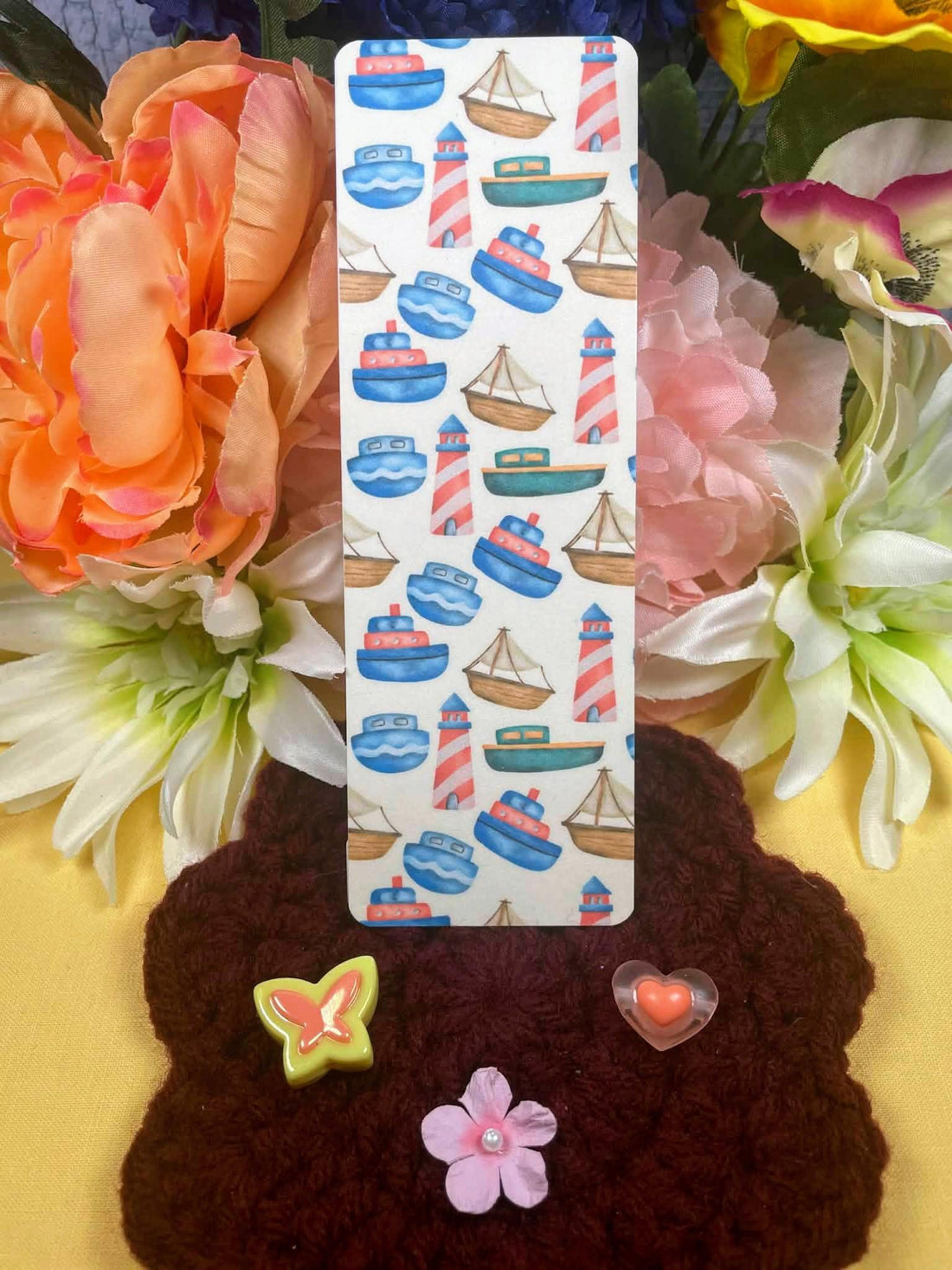 Boats &amp; Lighthouses Collage Laminated Bookmark Autumnmist Boutique