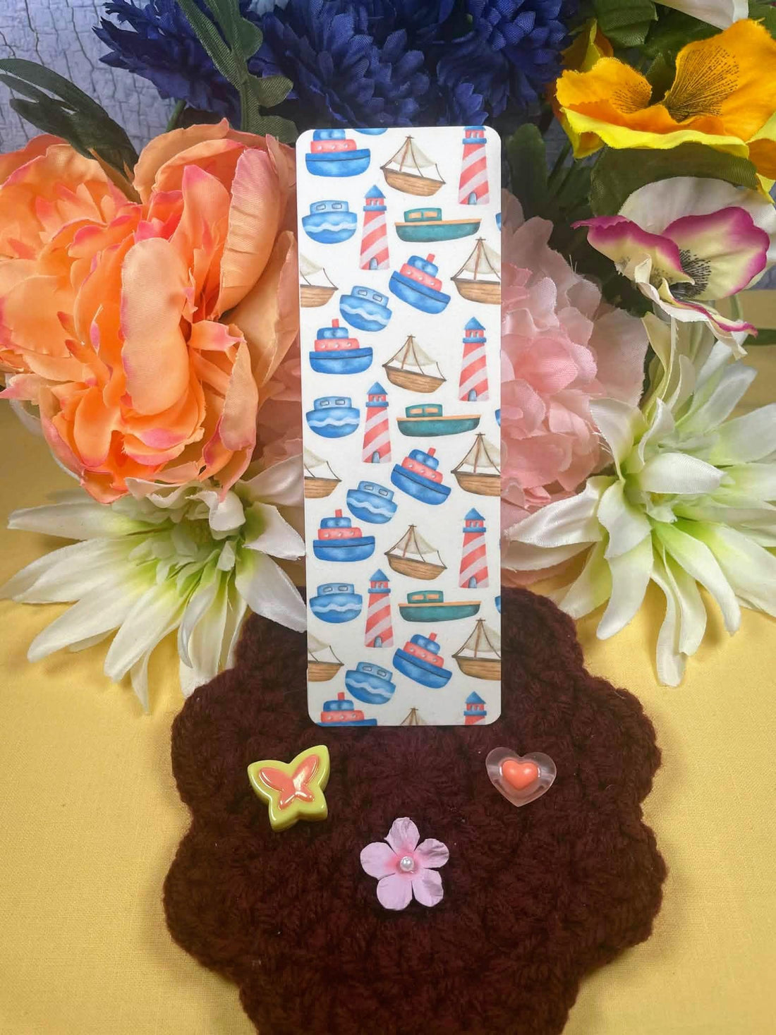 Boats &amp; Lighthouses Collage Laminated Bookmark Autumnmist Boutique