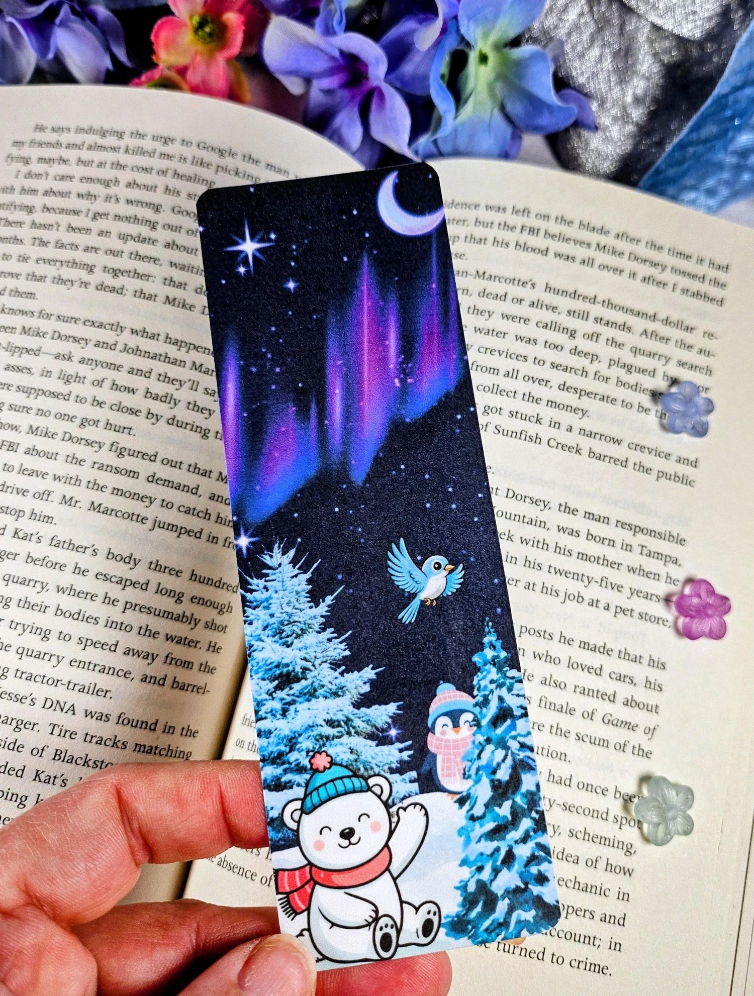 Winter Lights &amp; Snow Friends Laminated Bookmark - Autumnmist Boutique