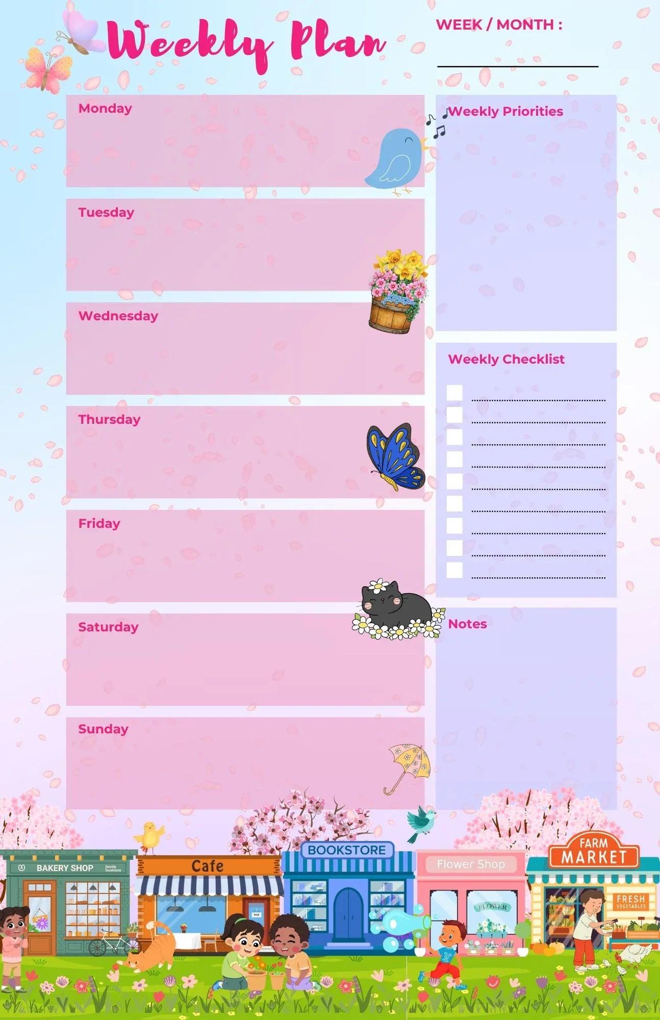 Main Street Spring Edition Weekly Planner Notepad 5.5&amp;quot; x 8.5&amp;quot; - Autumnmist Boutique