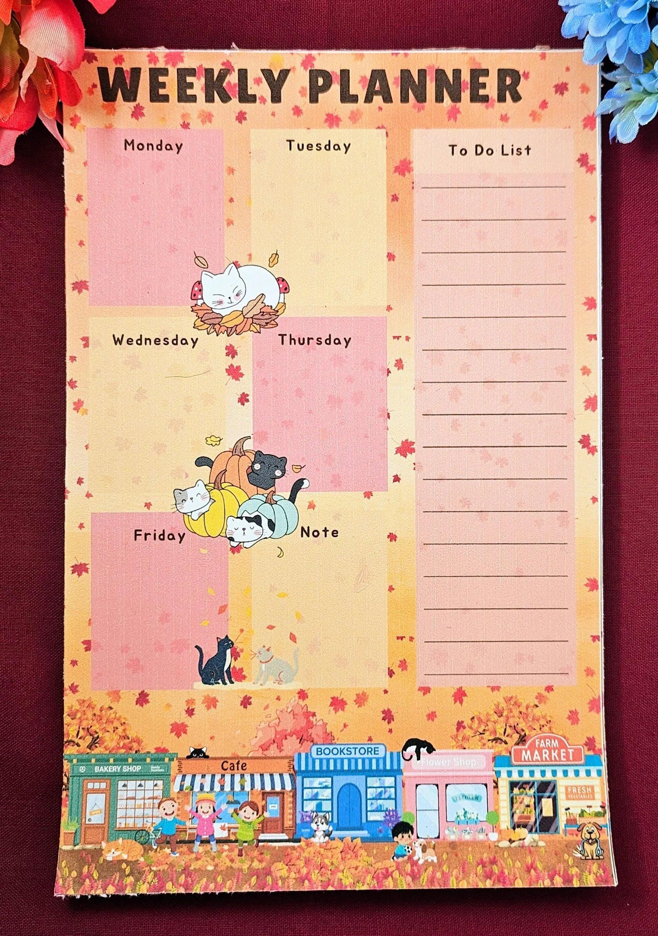 Main Street Fall Edition Weekly Planner Notepad 5.5&amp;quot; x 8.5&amp;quot; - Autumnmist Boutique