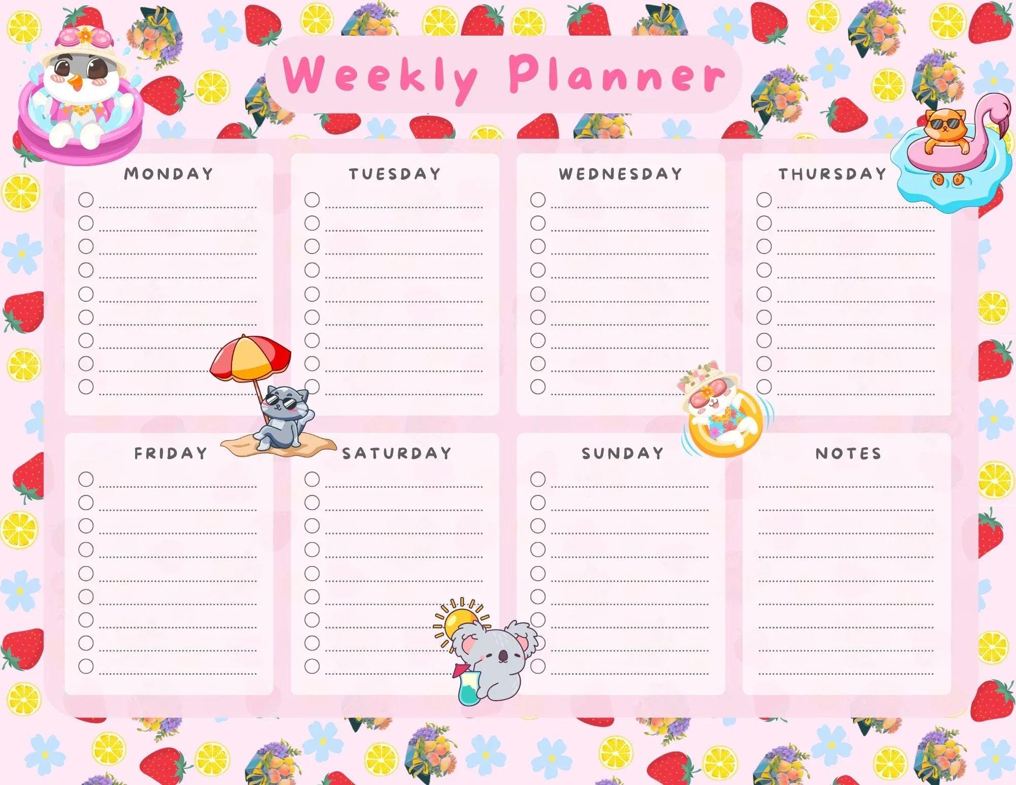 Strawberry &amp; Lemon Weekly Planner Notepad 8.5&amp;quot; x 11&amp;quot; - Autumnmist Boutique