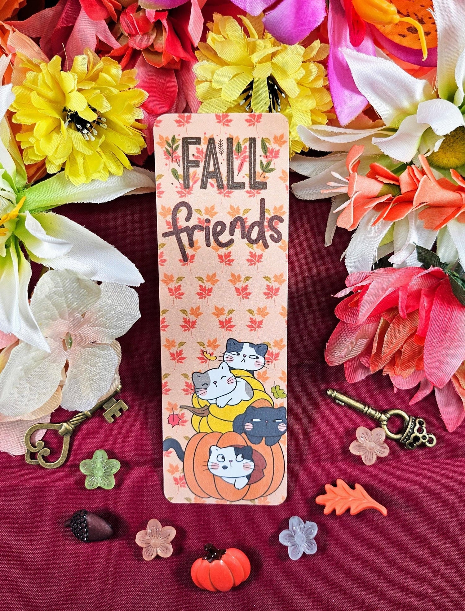 Fall Friends Cat Laminated Bookmark - Autumnmist Boutique