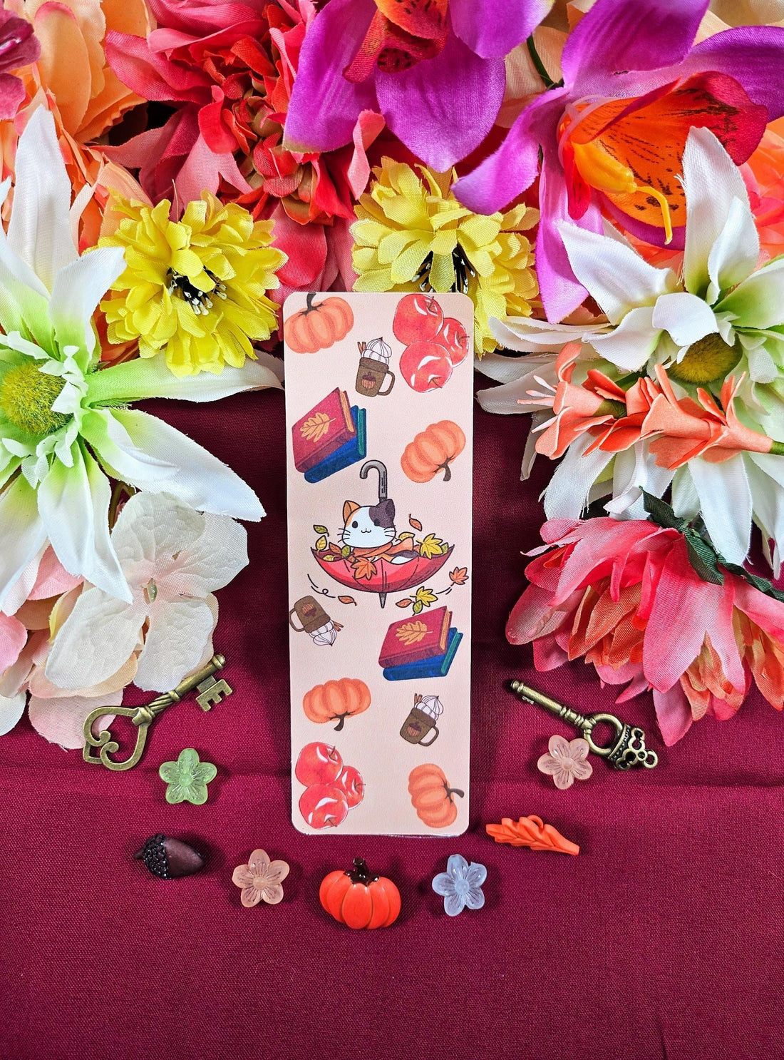 Autumn Umbrella Cat Laminated Bookmark - Autumnmist Boutique