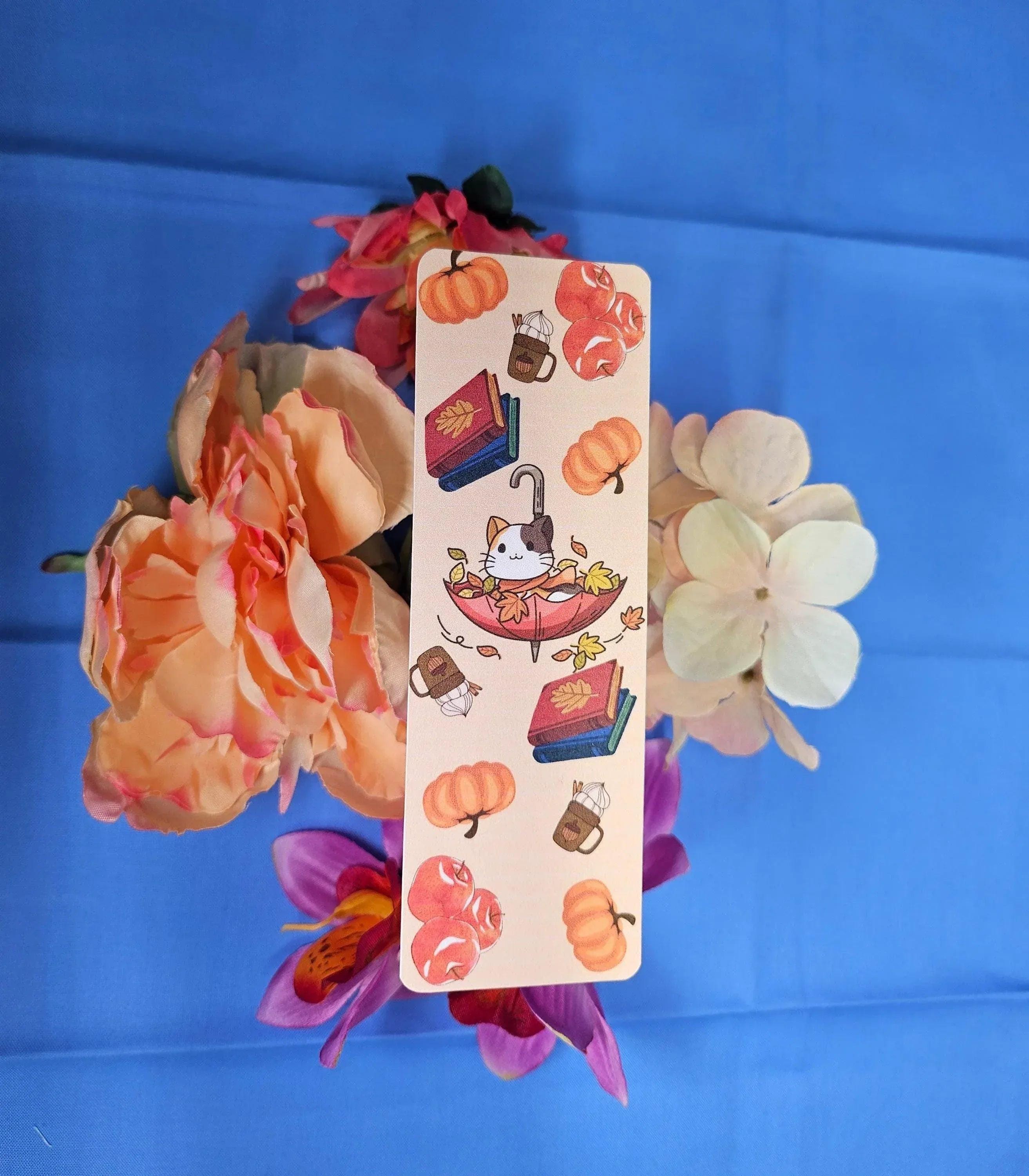 Autumn Umbrella Cat Laminated Bookmark - Autumnmist Boutique