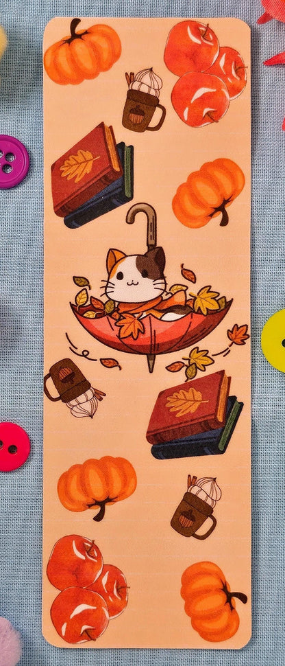 Autumn Umbrella Cat Laminated Bookmark - Autumnmist Boutique