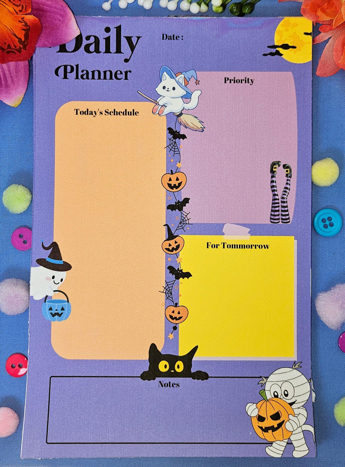 Happy Halloween Whiskers Daily Planner Notepad 5.5&amp;quot; x 8.5&amp;quot; - Autumnmist Boutique