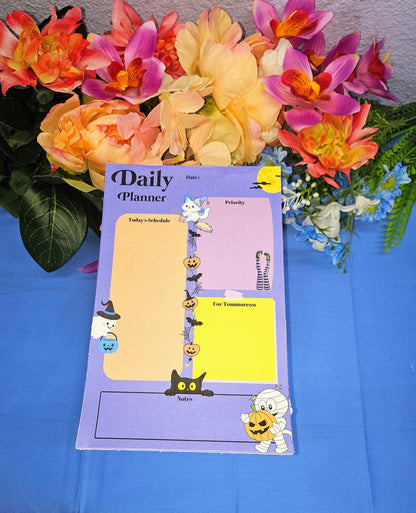 Happy Halloween Whiskers Daily Planner Notepad 5.5&amp;quot; x 8.5&amp;quot; - Autumnmist Boutique