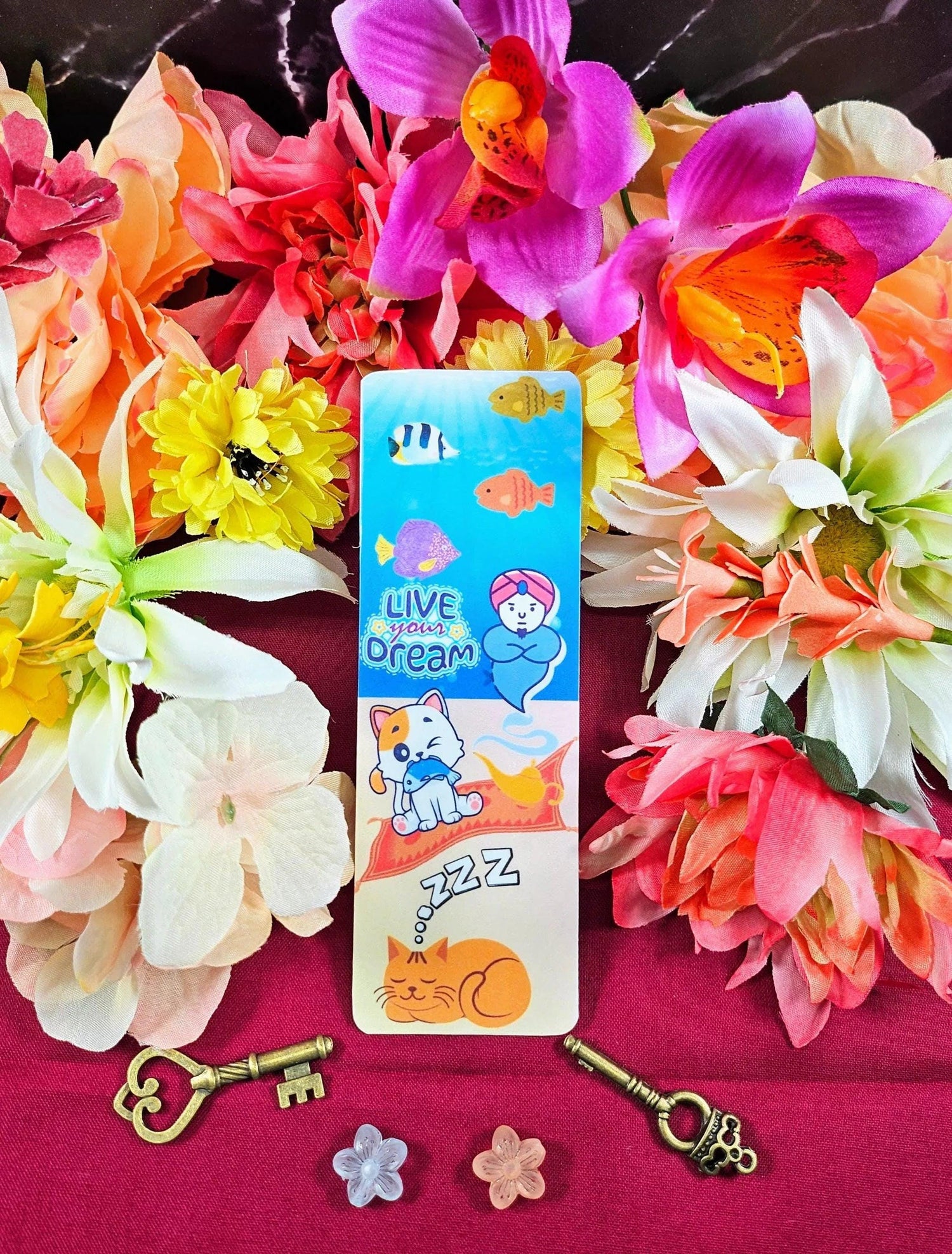 Live Your Dream Genie &amp; Cat Laminated Bookmark - Autumnmist Boutique