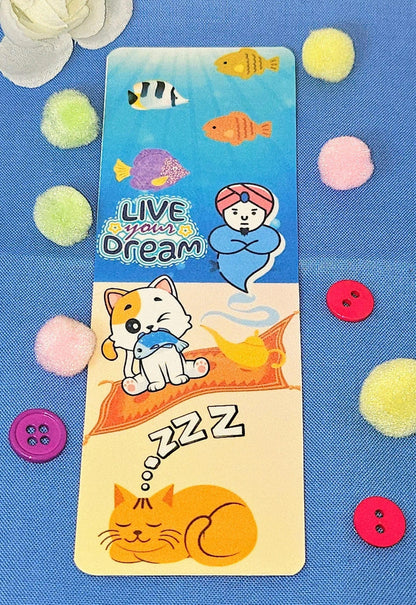 Live Your Dream Genie &amp; Cat Laminated Bookmark - Autumnmist Boutique