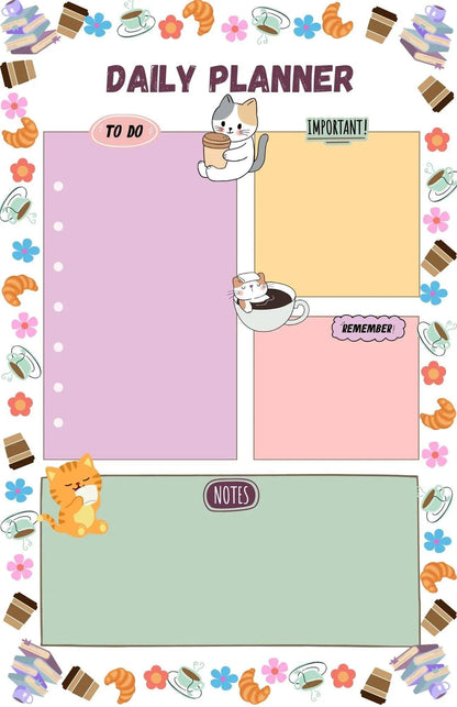 Cat Café Daily Planner Notepad 5.5&amp;quot; x 8.5&amp;quot; - Autumnmist Boutique