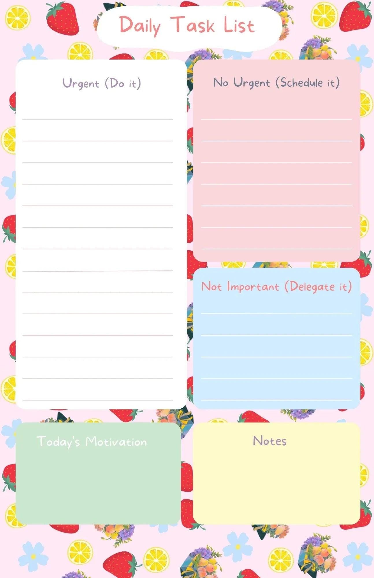 Strawberry &amp; Lemon Daily Planner Notepad 5.5&amp;quot; x 8.5&amp;quot; - Autumnmist Boutique