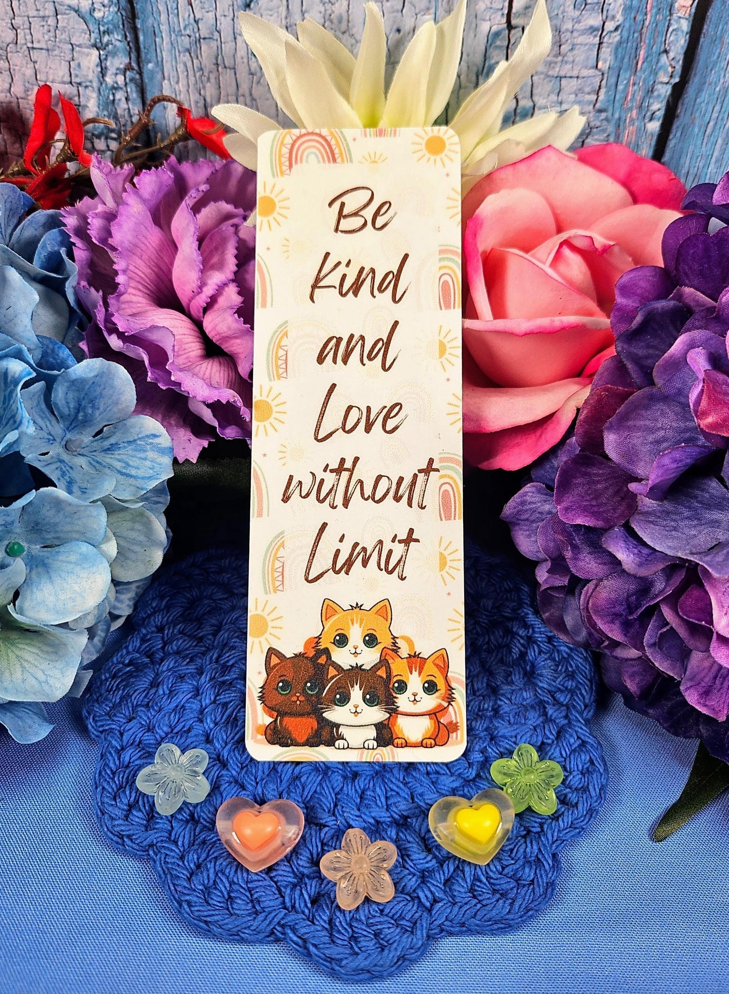 Be Kind, Love Without Limit Rainbow Cat Laminated Bookmark - Autumnmist Boutique